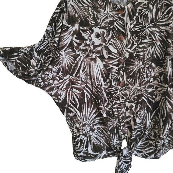 Vintage long Floral blouse tie front 3/4 sleeve women's plus size 24 MORE JAZZ - Picture 9 of 12